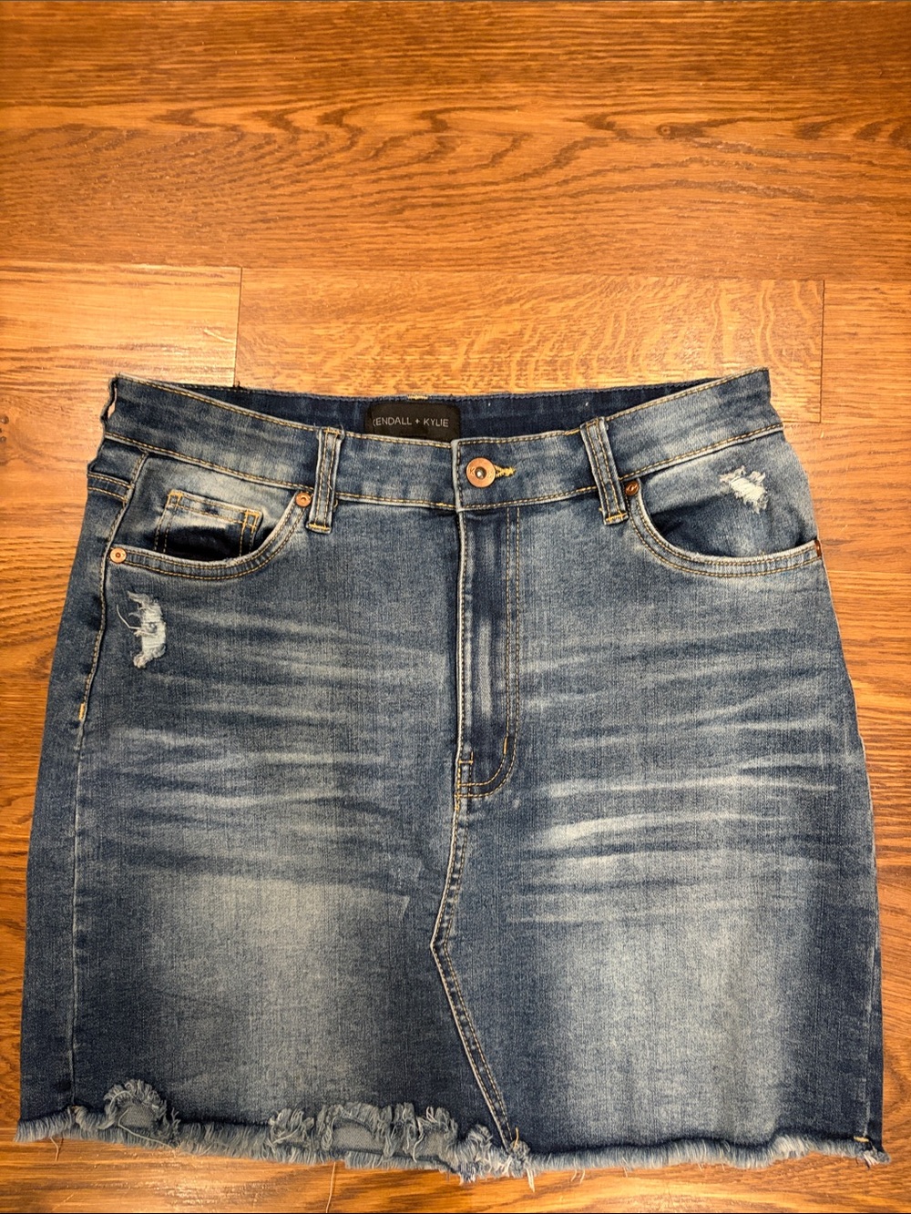 Kendall & Kylie Blue Distressed Denim Mini Skirt